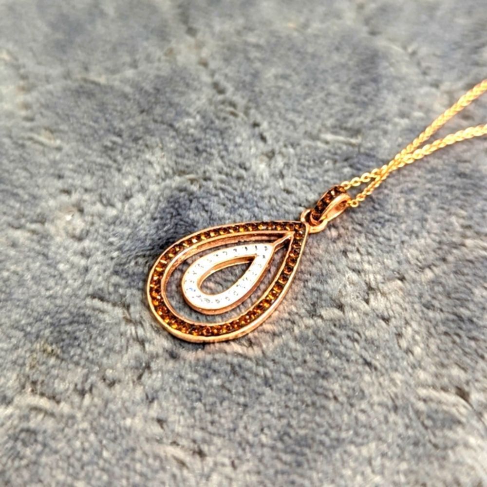 NWT Rose Gold Plated over Sterling Silver Swarovski Crystal Teardrop Necklace - Picture 7 of 15